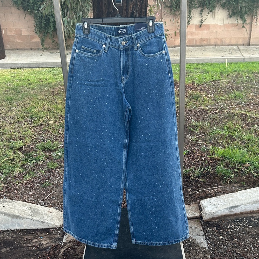 Blue Sparkle Wide-Leg Jeans